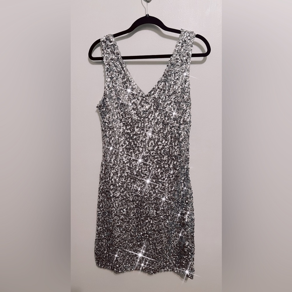 Silver Sequined Cocktail Dress